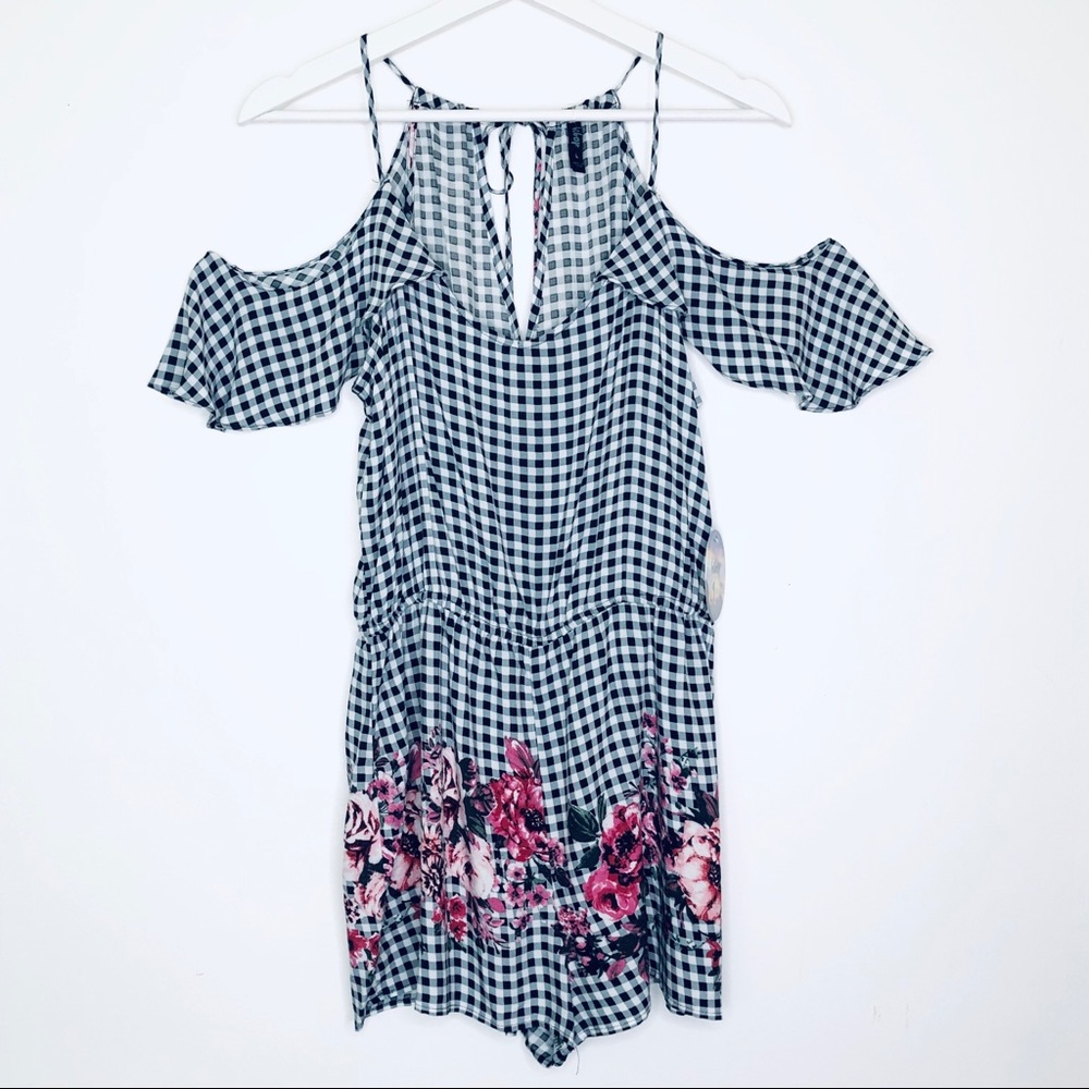Bebop Gingham Floral Romper Sz M/L